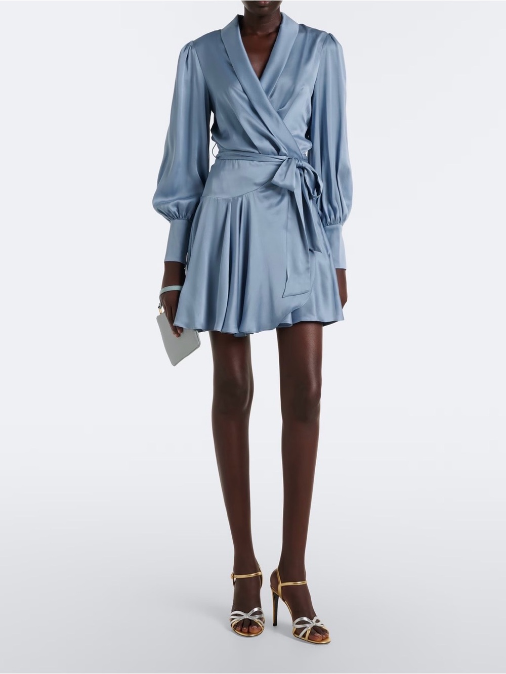 Zimmermann Silk Wrap Mini Dress in Slate Blue - Size 2